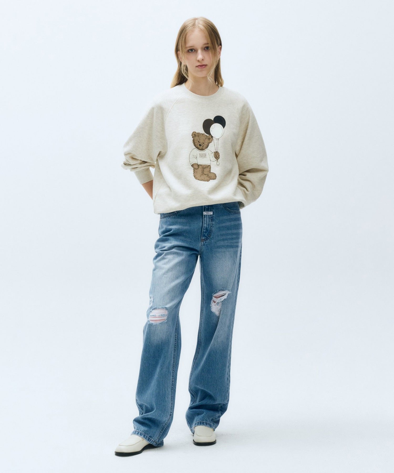 W DAMAGED WASHED DENIM PANTS