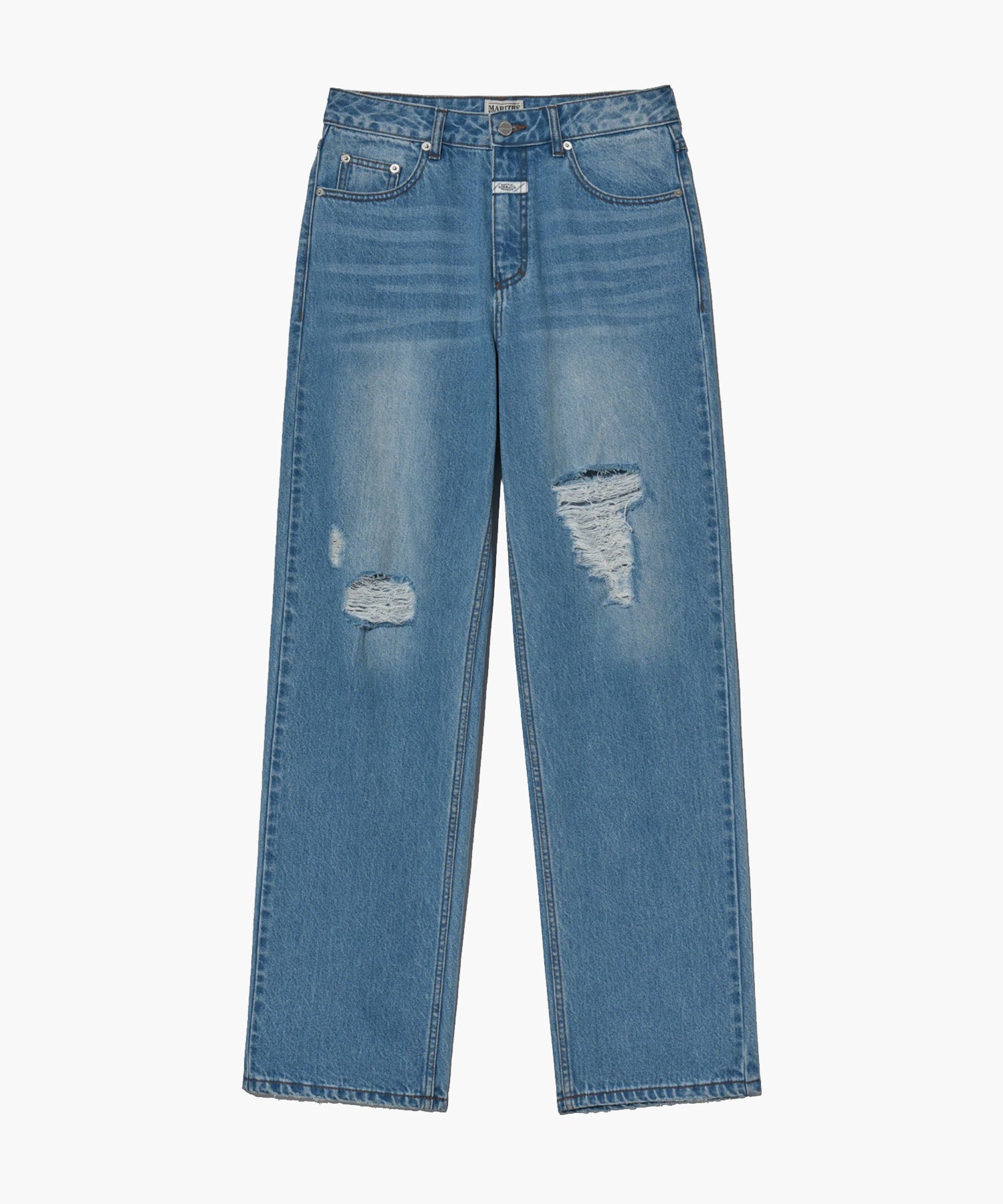 W DAMAGED WASHED DENIM PANTS
