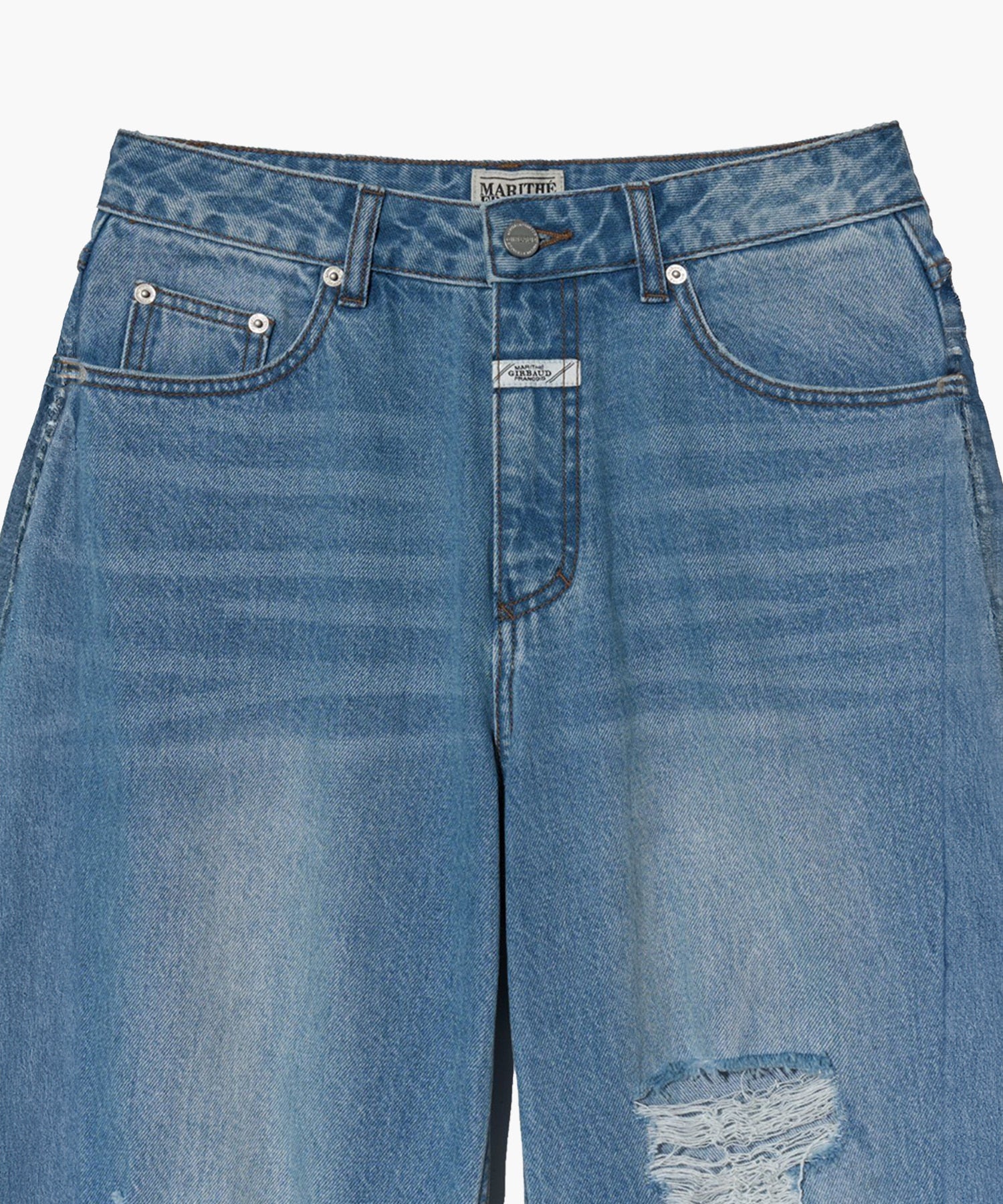 W DAMAGED WASHED DENIM PANTS