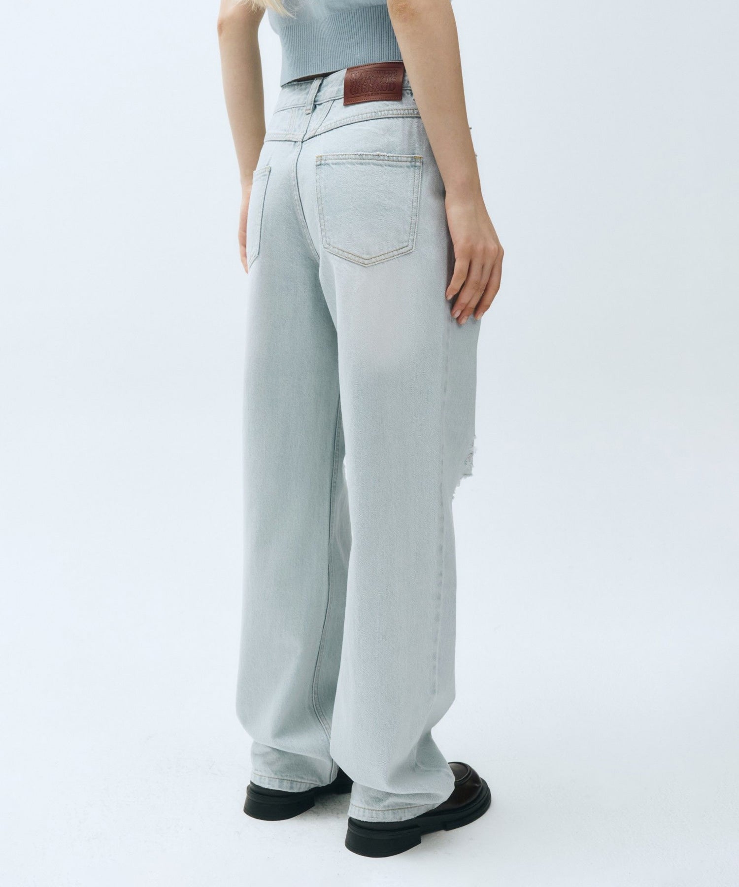 W DAMAGED WASHED DENIM PANTS