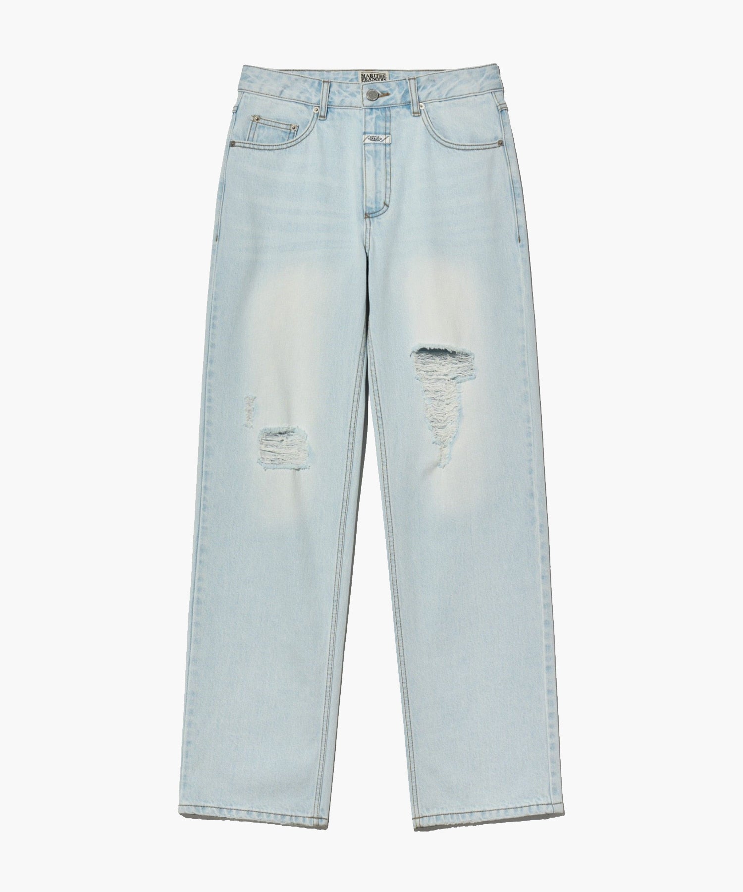 W DAMAGED WASHED DENIM PANTS