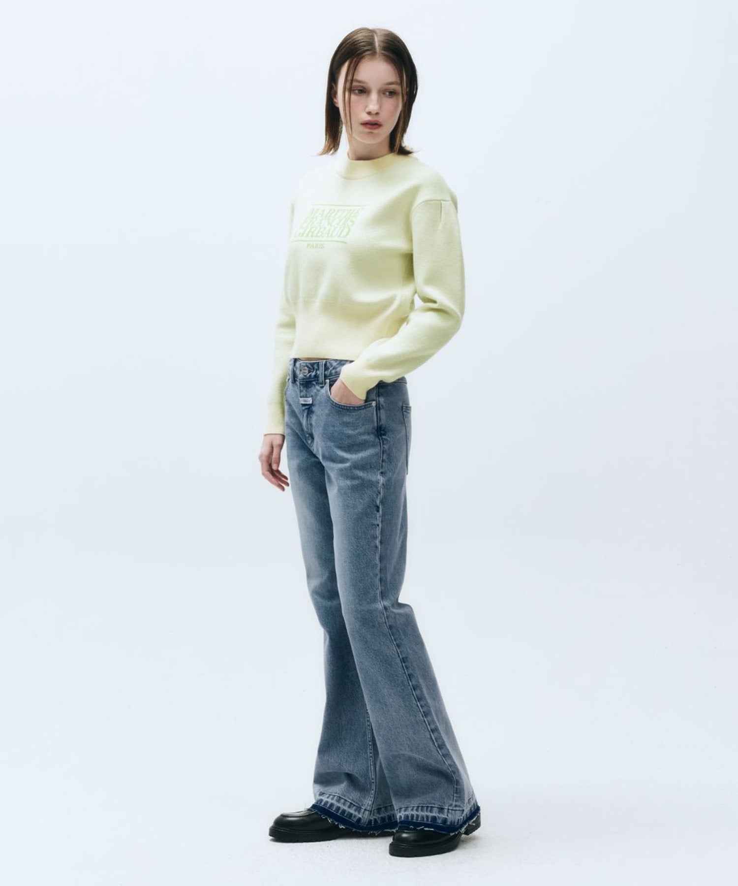 W MID-WAIST FLARED DENIM PANTS