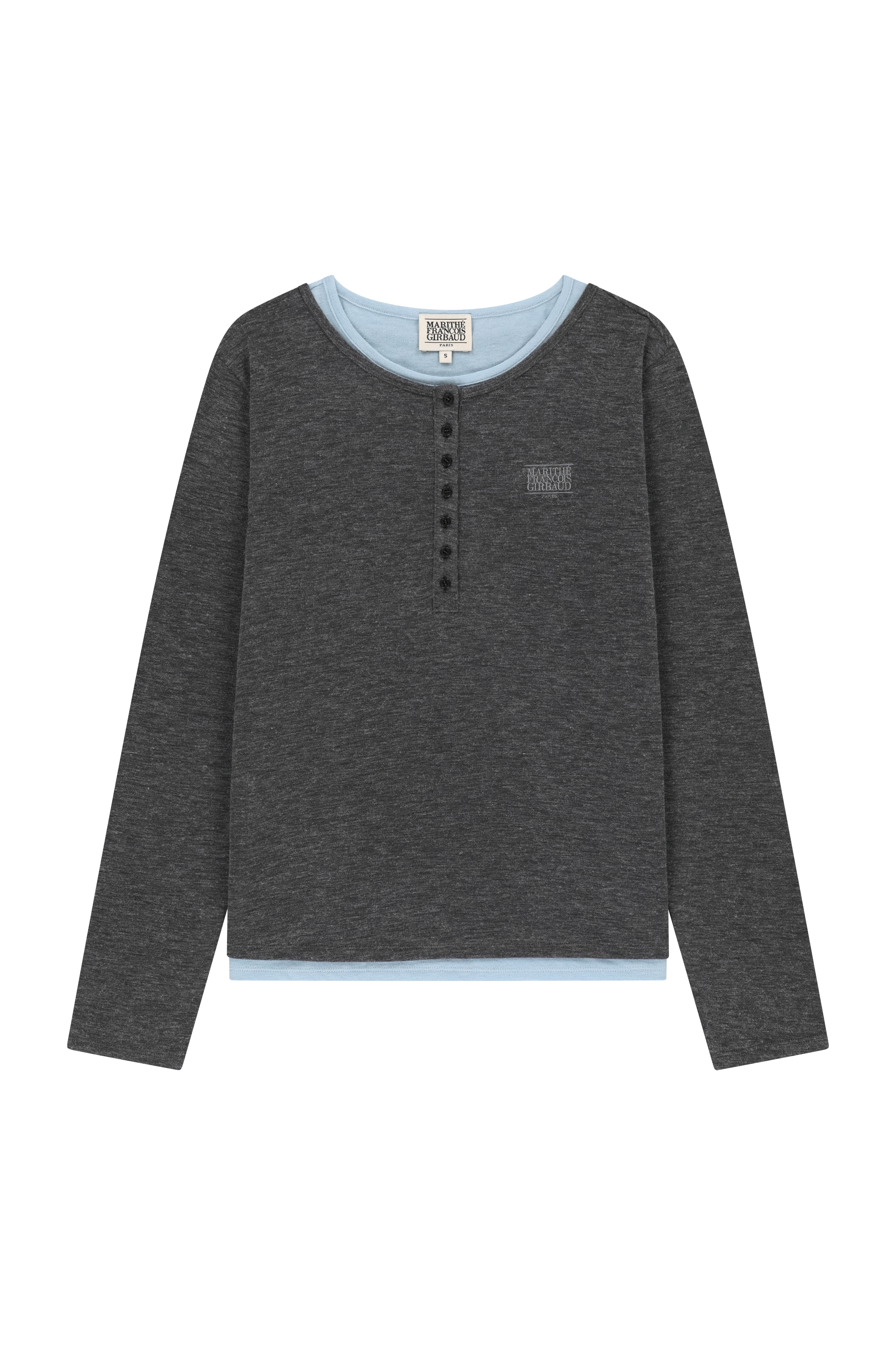 W HENLEY NECK LAYERED LONG SLEEVE TEE