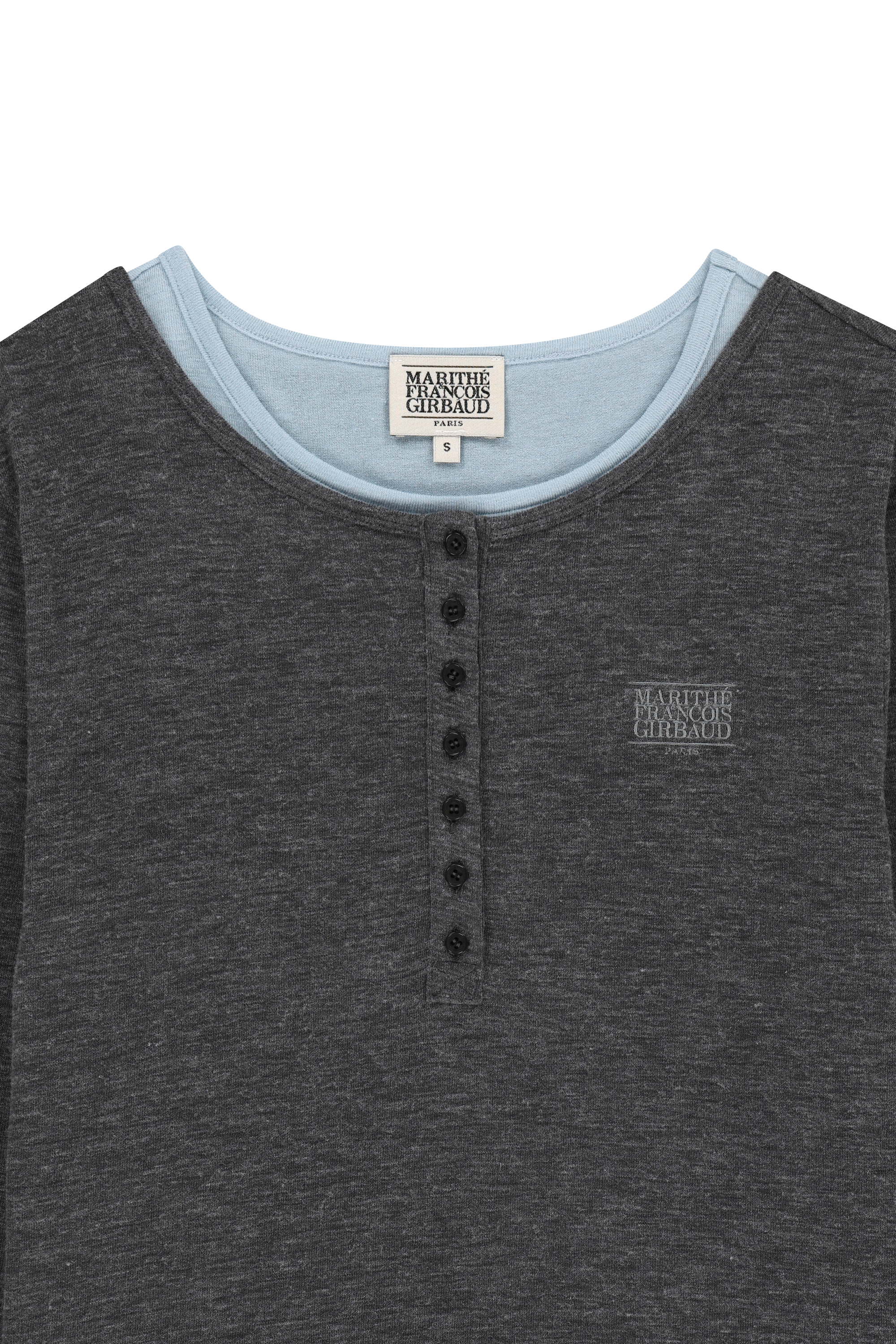 W HENLEY NECK LAYERED LONG SLEEVE TEE