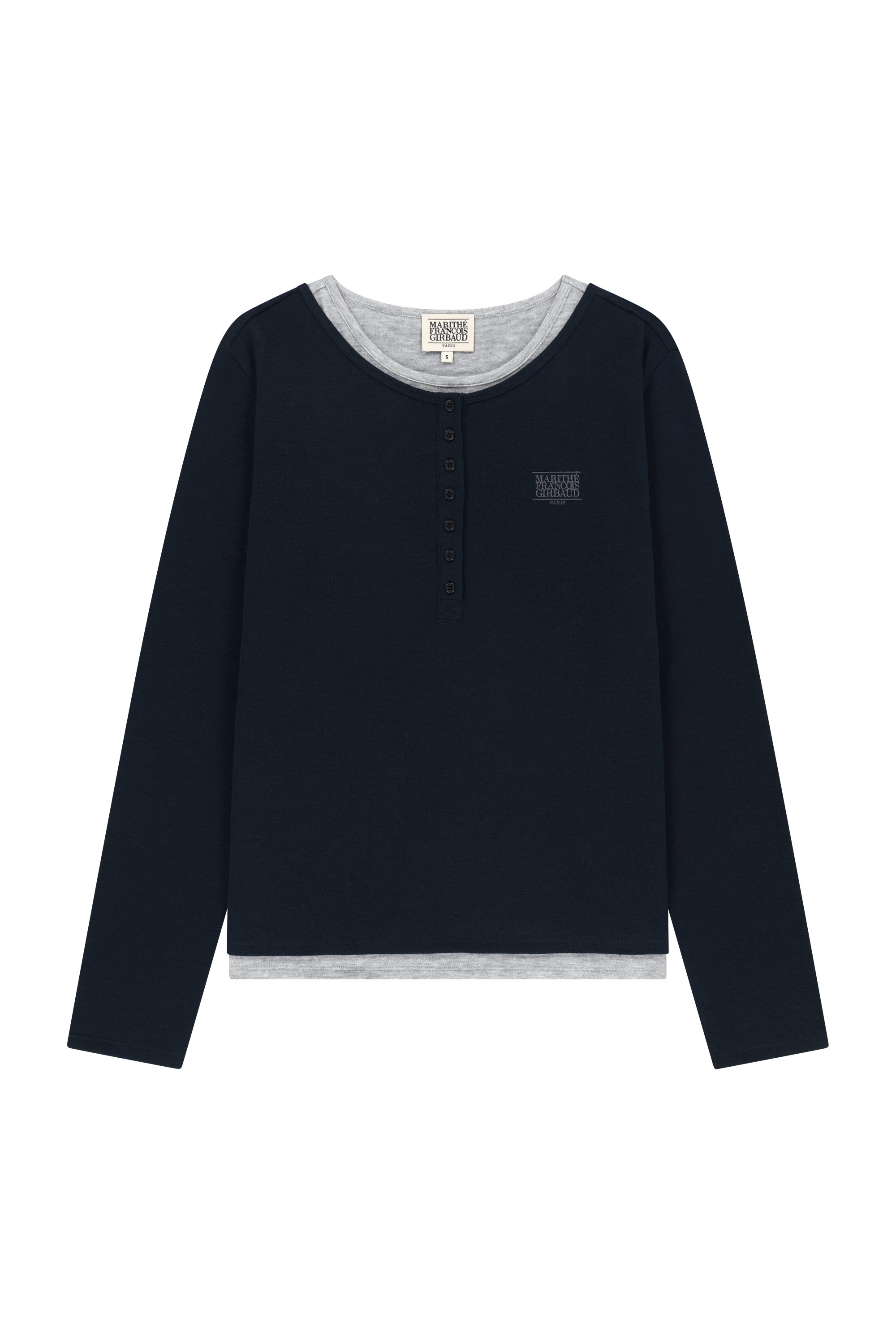 W HENLEY NECK LAYERED LONG SLEEVE TEE