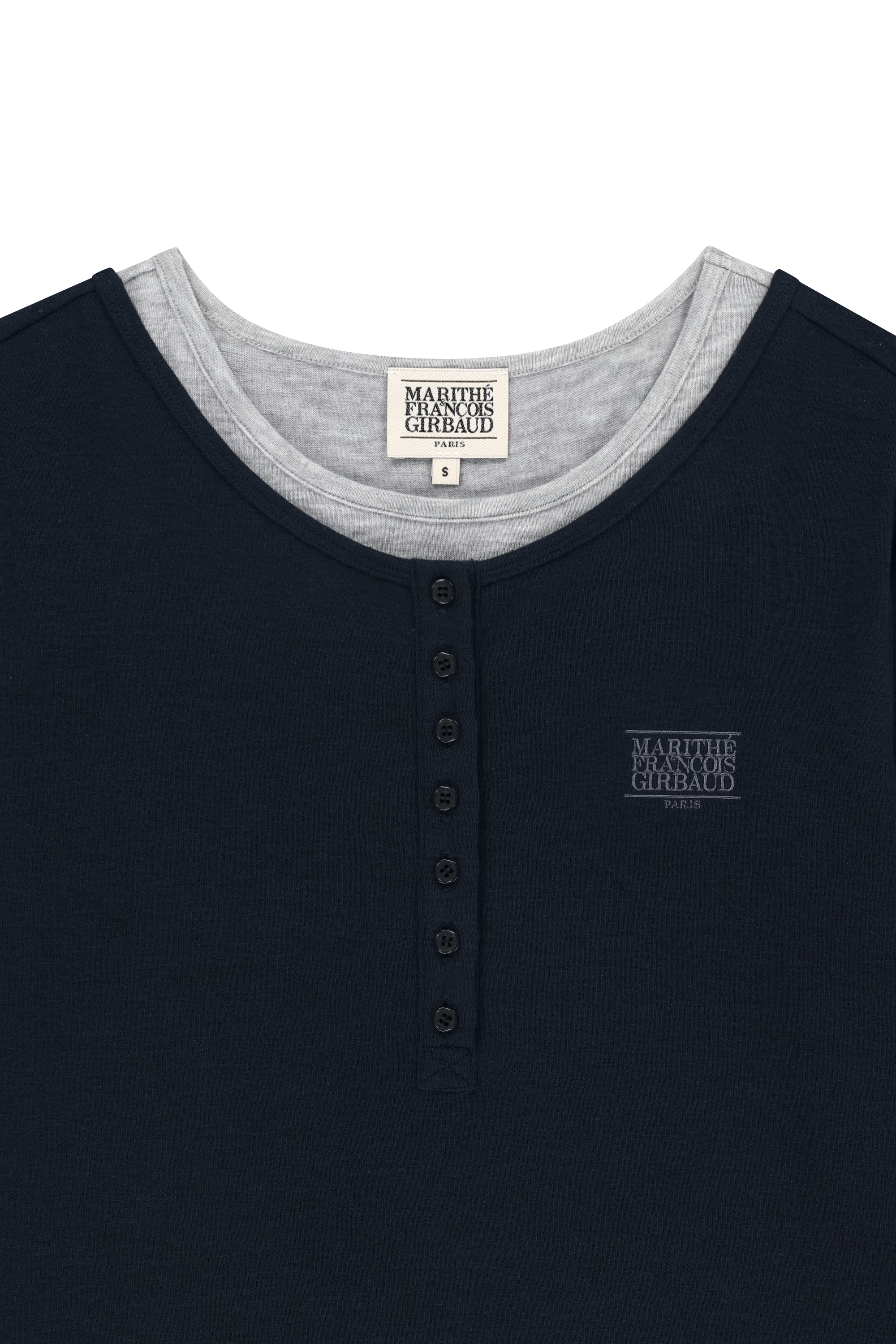 W HENLEY NECK LAYERED LONG SLEEVE TEE