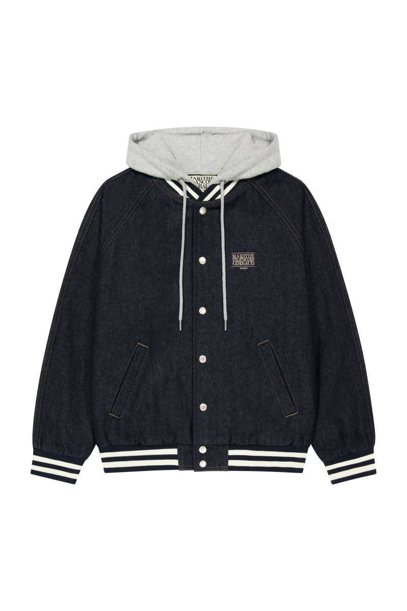 CLASSIC LOGO RAGLAN DENIM VARSITY JACKET