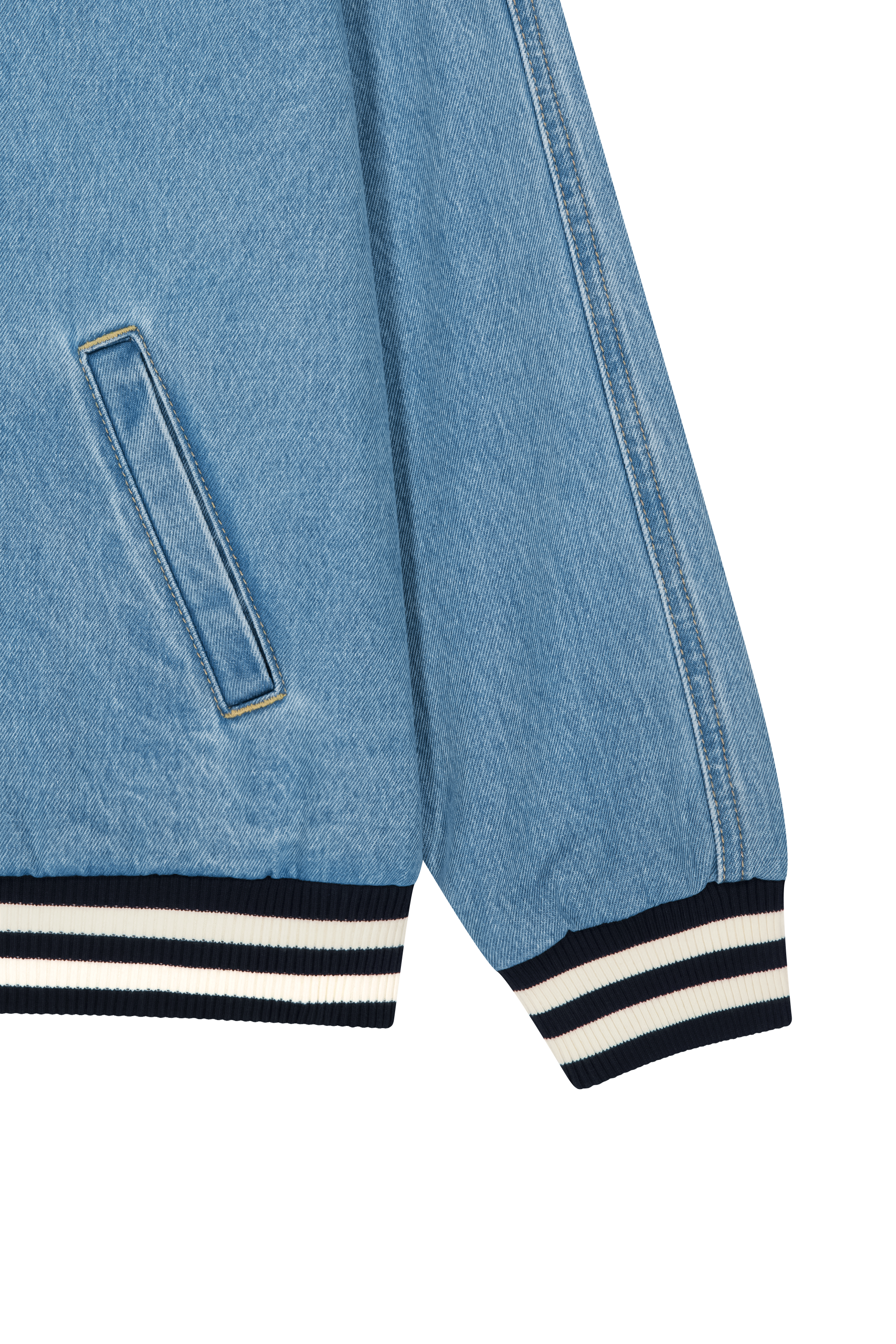 CLASSIC LOGO RAGLAN DENIM VARSITY JACKET