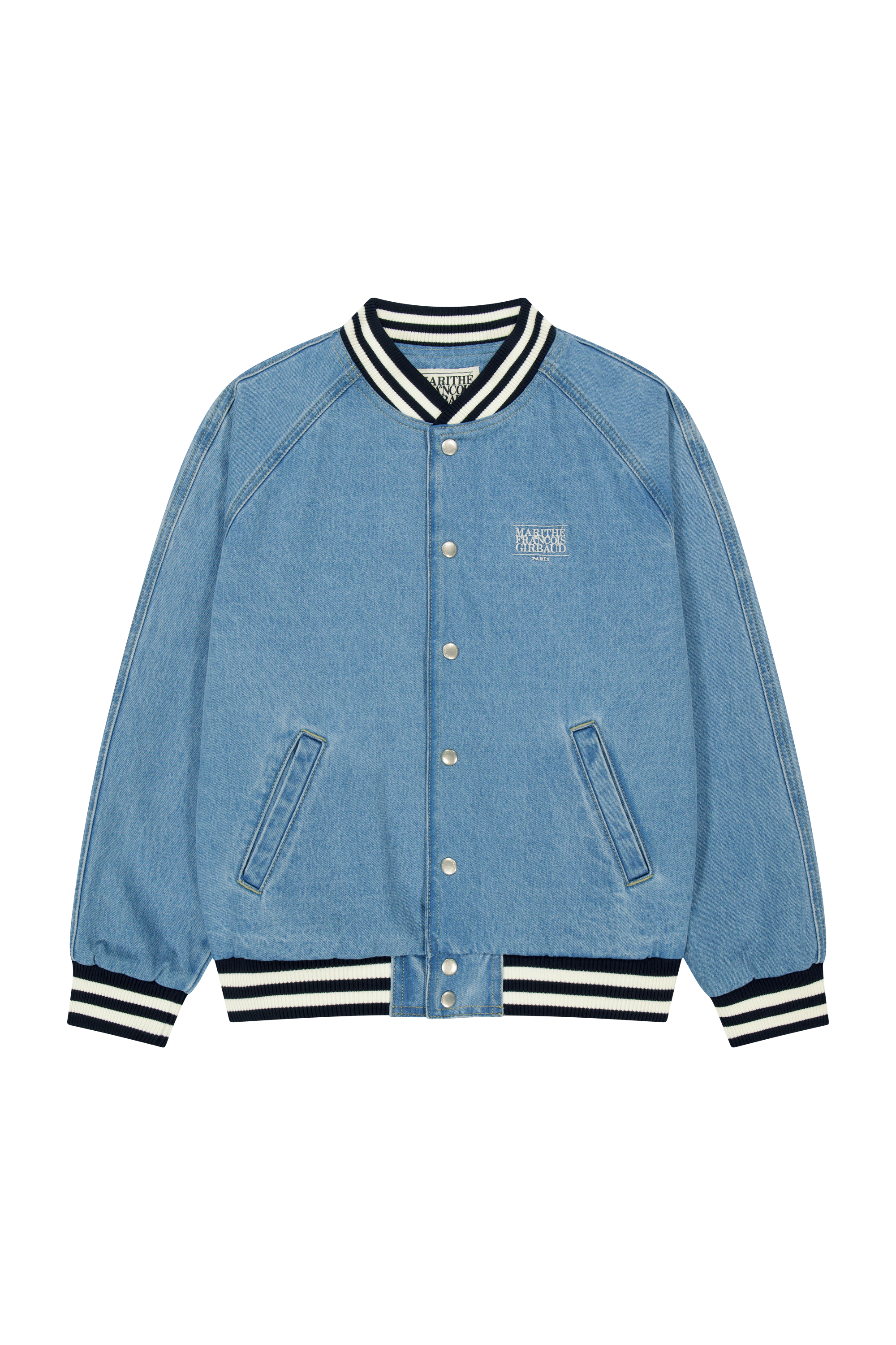 CLASSIC LOGO RAGLAN DENIM VARSITY JACKET