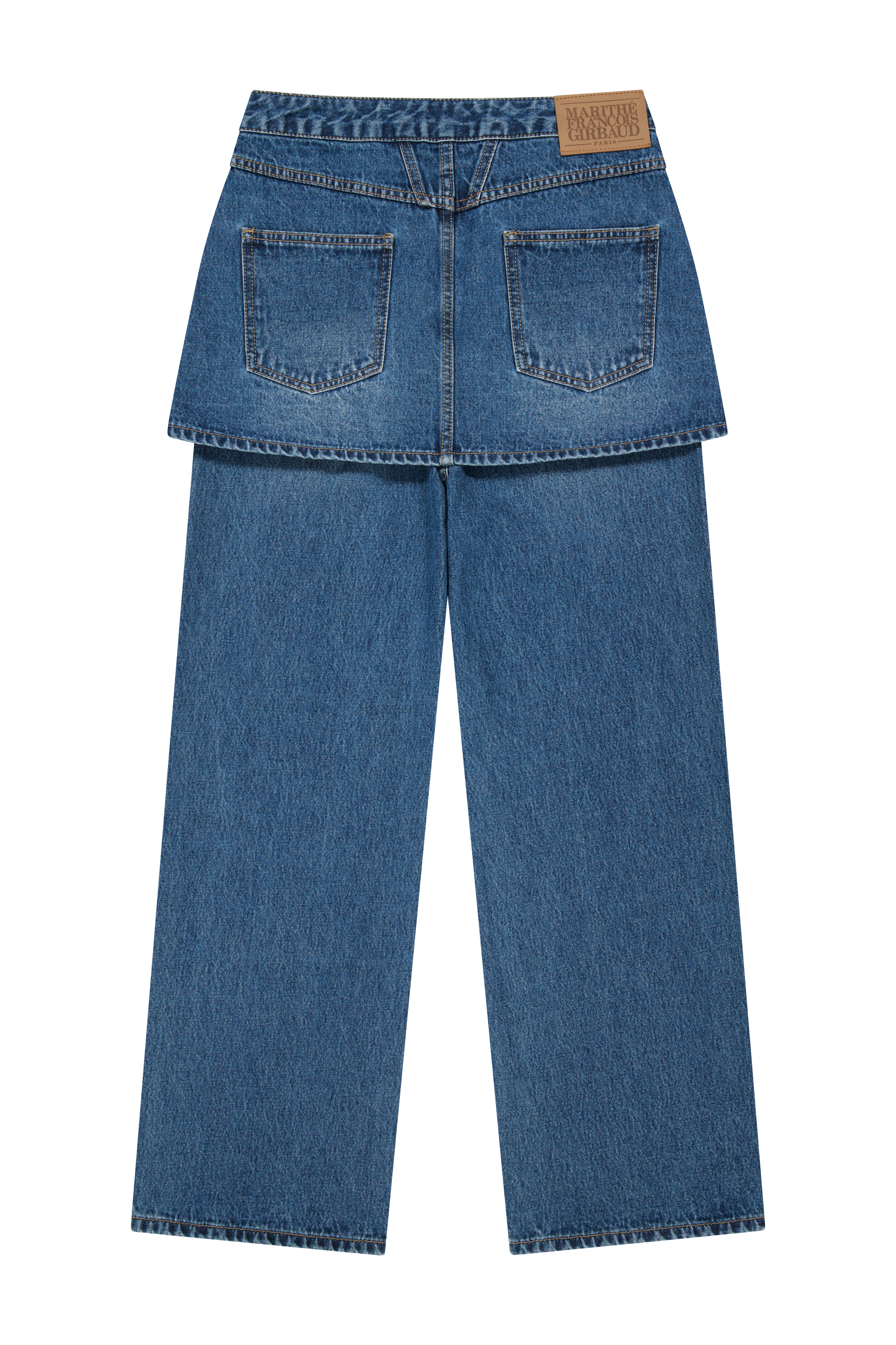 W LAYERED SKIRT DENIM PANTS
