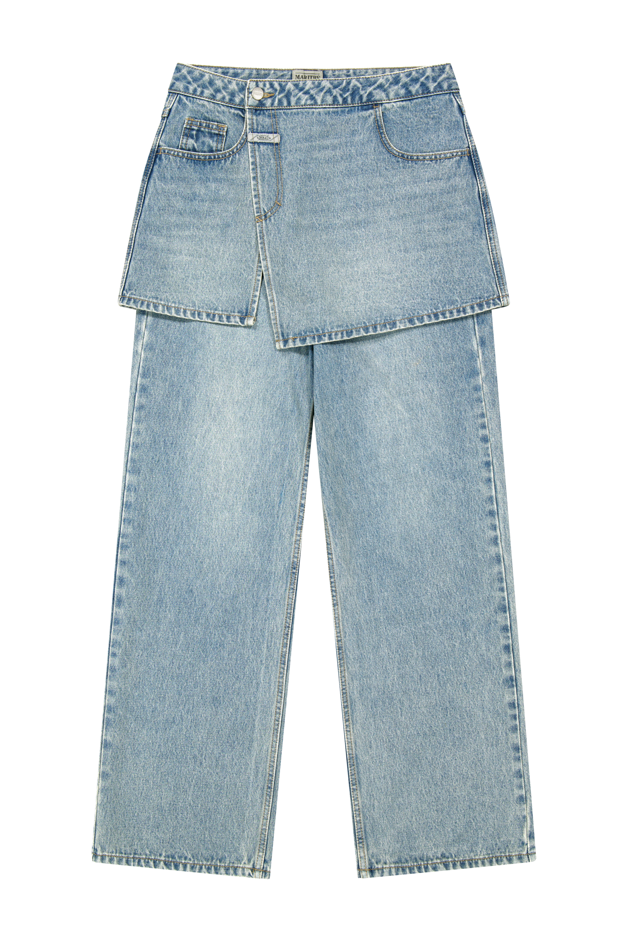 W LAYERED SKIRT DENIM PANTS