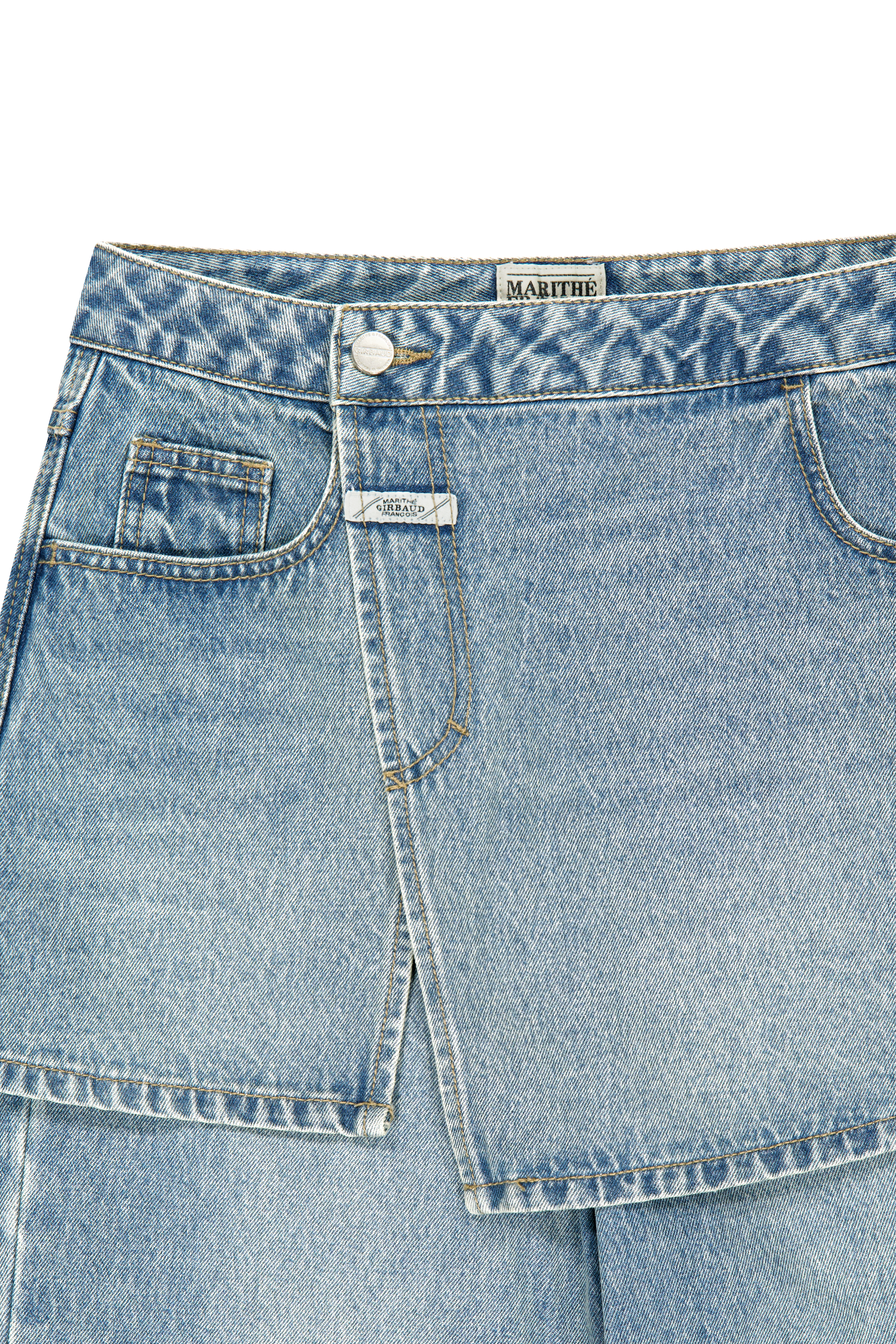 W LAYERED SKIRT DENIM PANTS