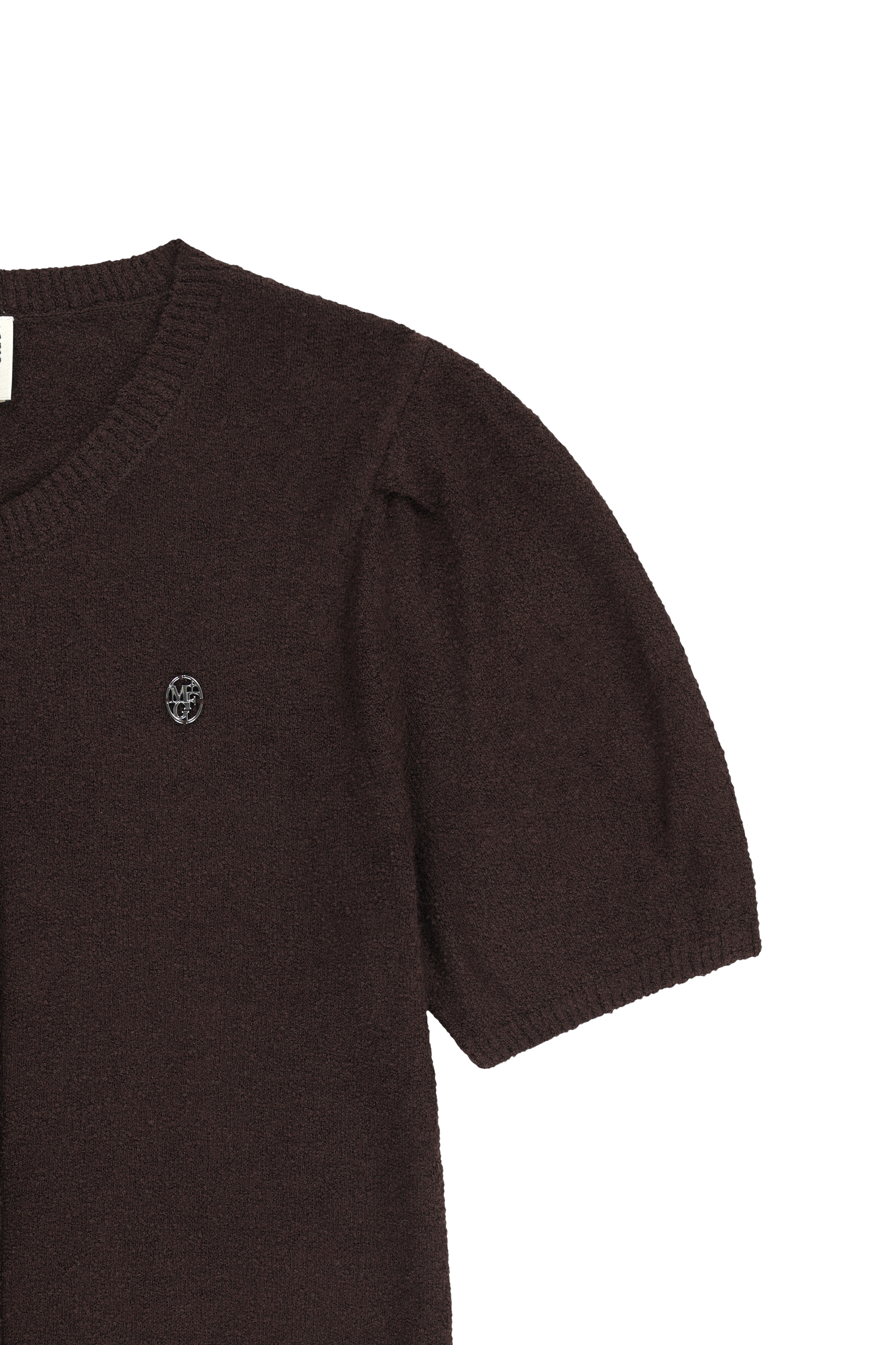 W PUFF SLEEVE HALF KNIT CARDIGAN
