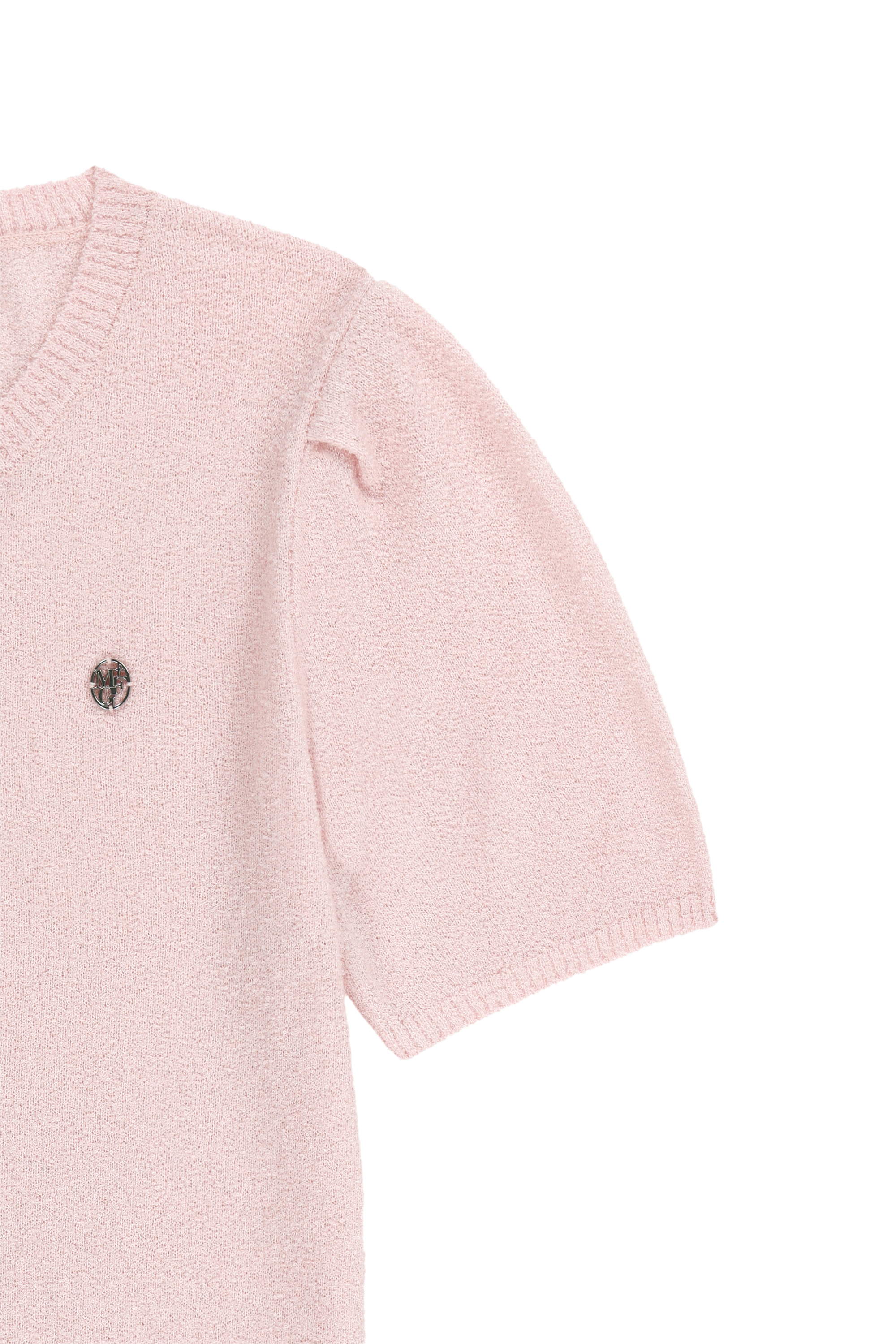 W PUFF SLEEVE HALF KNIT CARDIGAN
