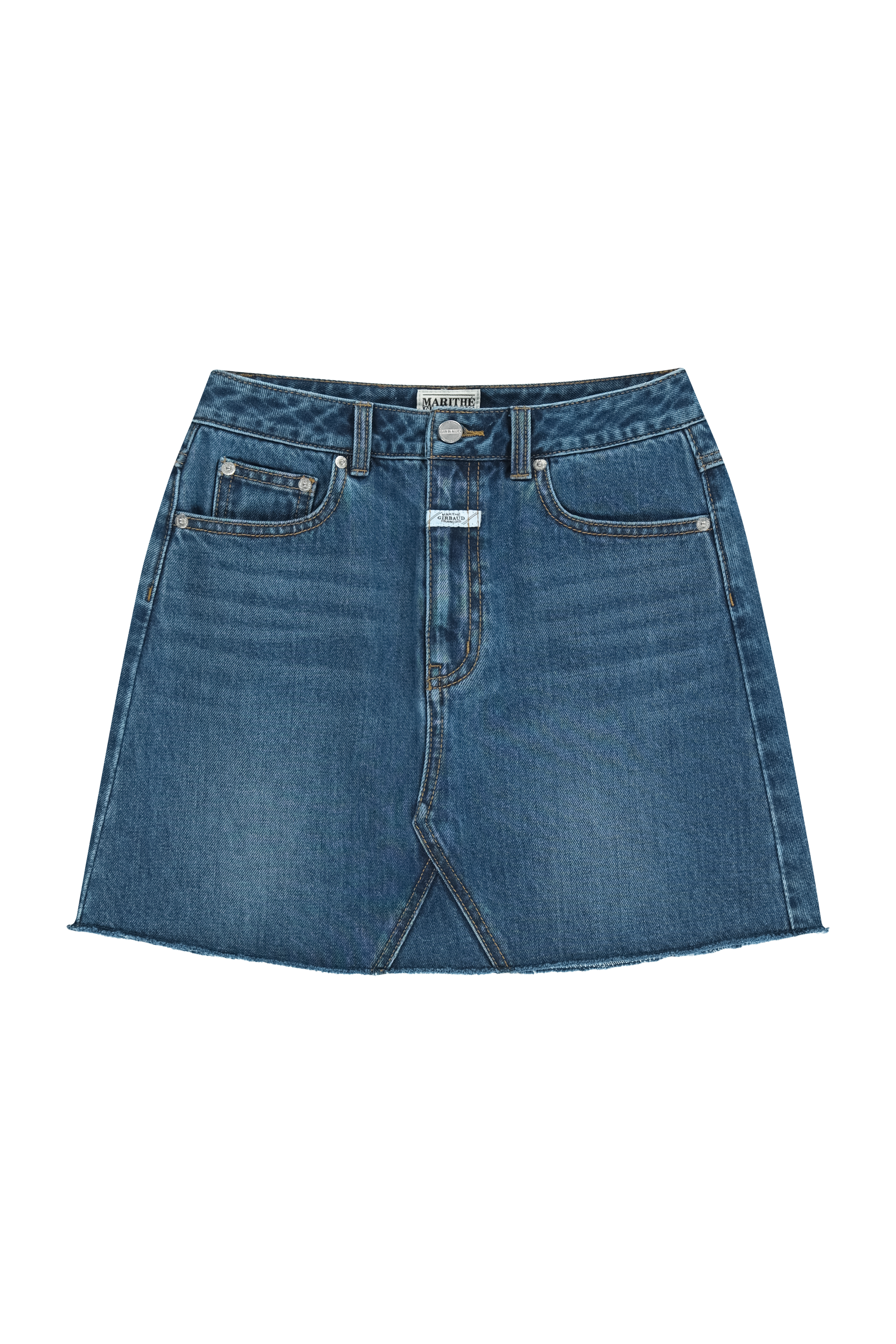 W RAW EDGE DENIM MINI SKIRT