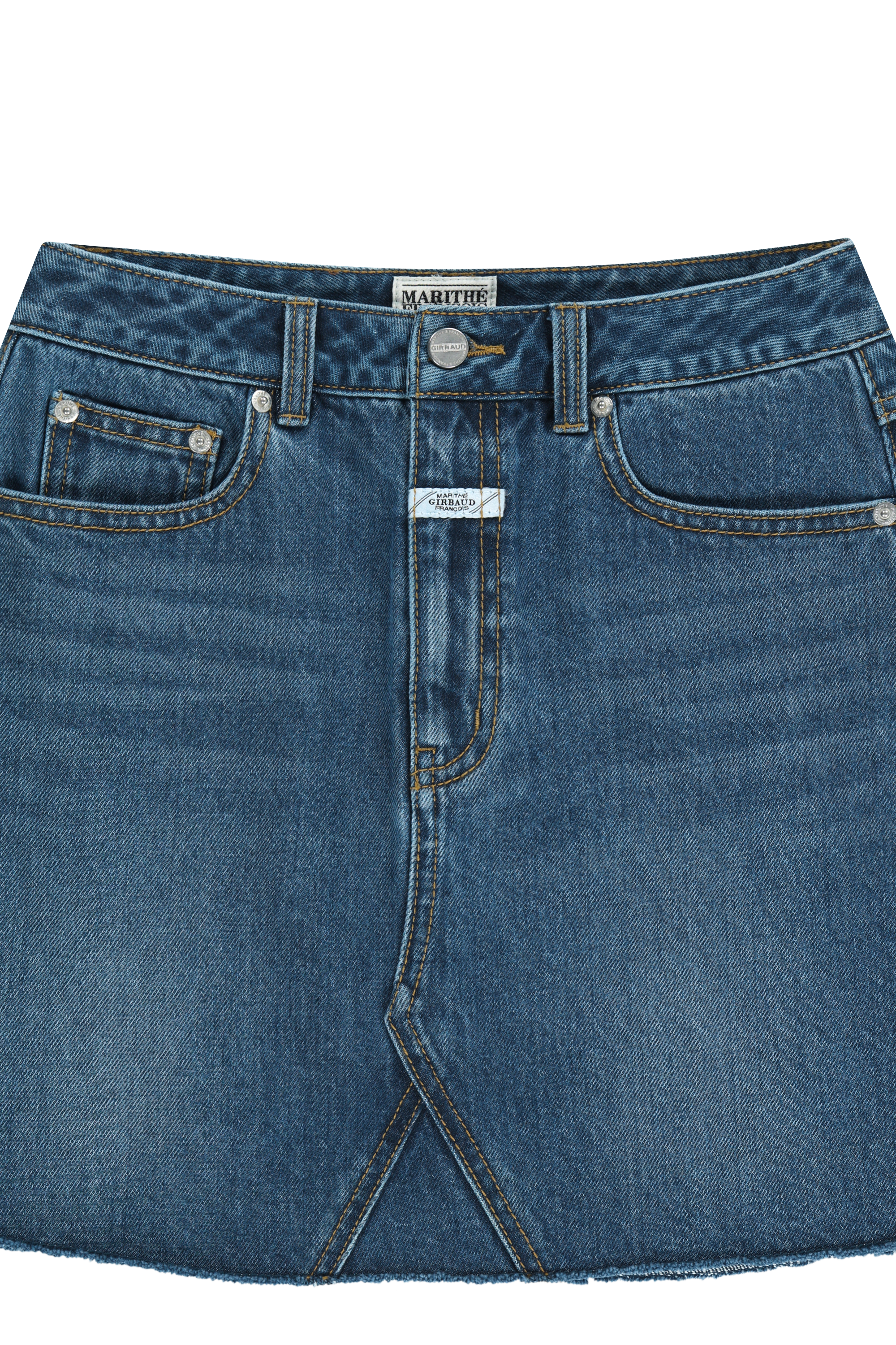 W RAW EDGE DENIM MINI SKIRT