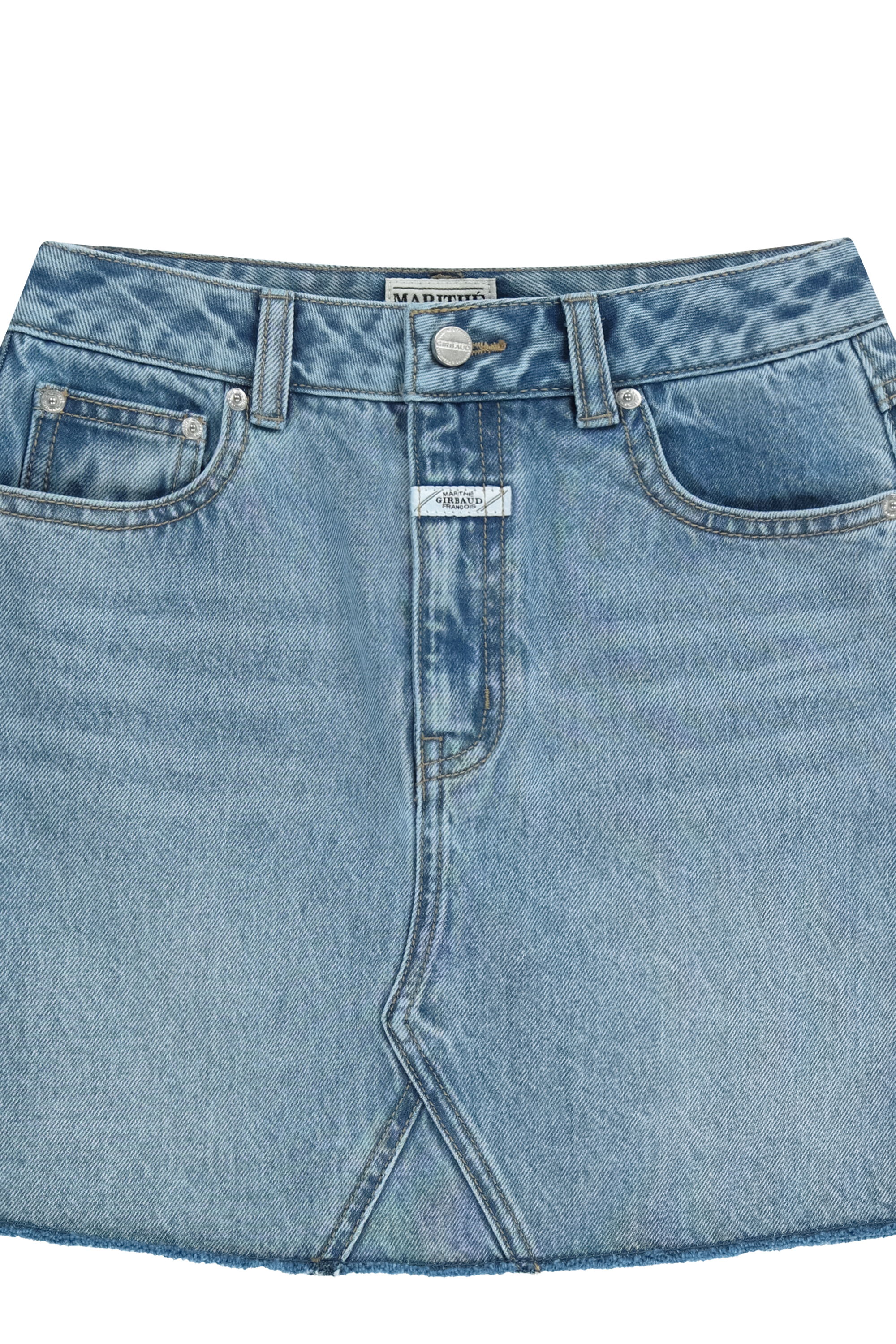 W RAW EDGE DENIM MINI SKIRT