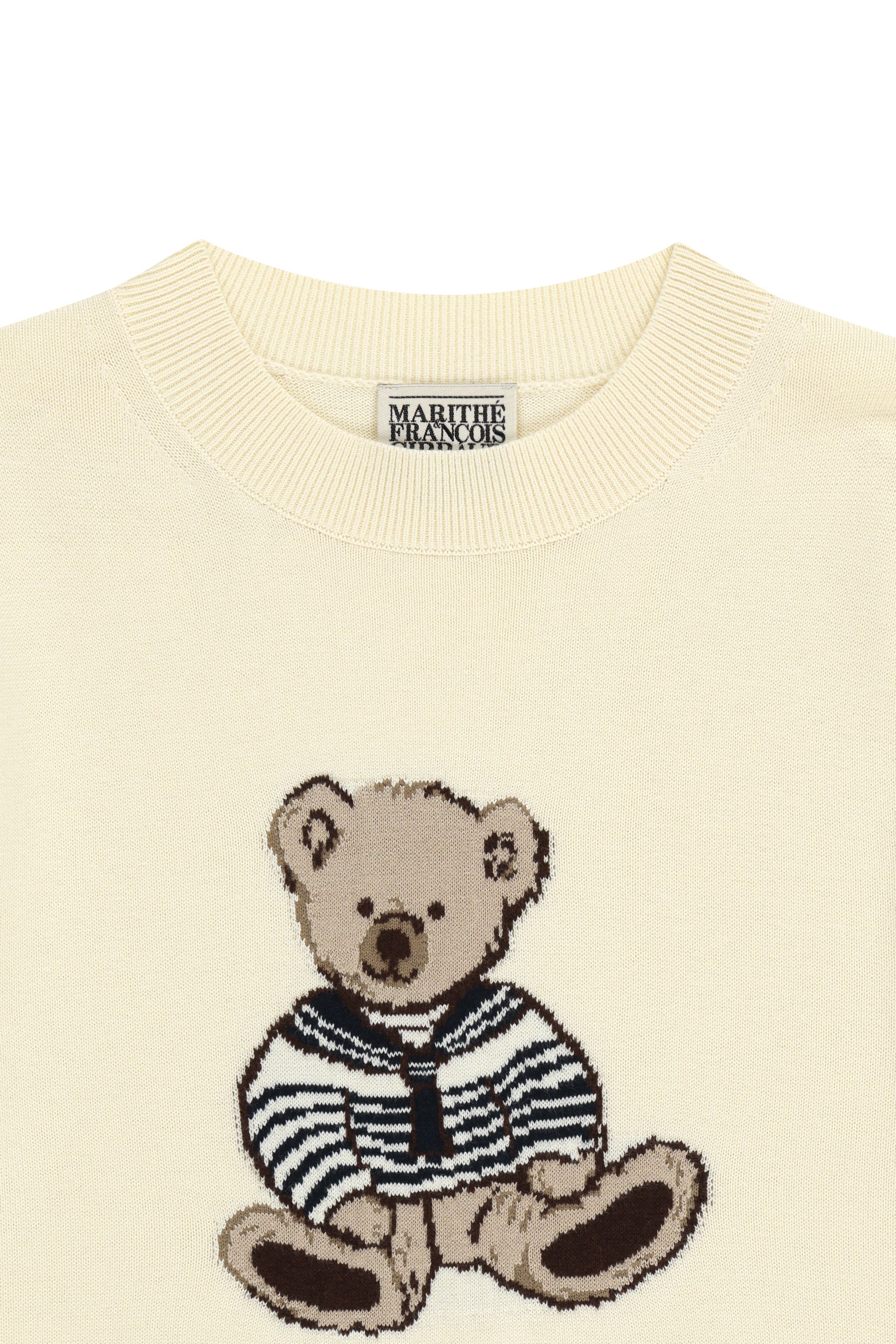 W DOODLE BEAR HALF KNIT PULLOVER