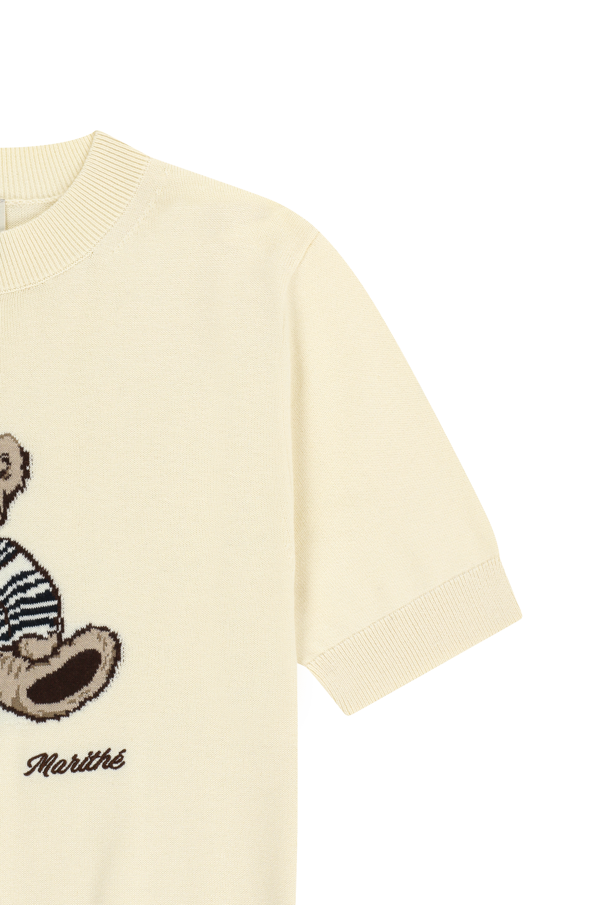 W DOODLE BEAR HALF KNIT PULLOVER