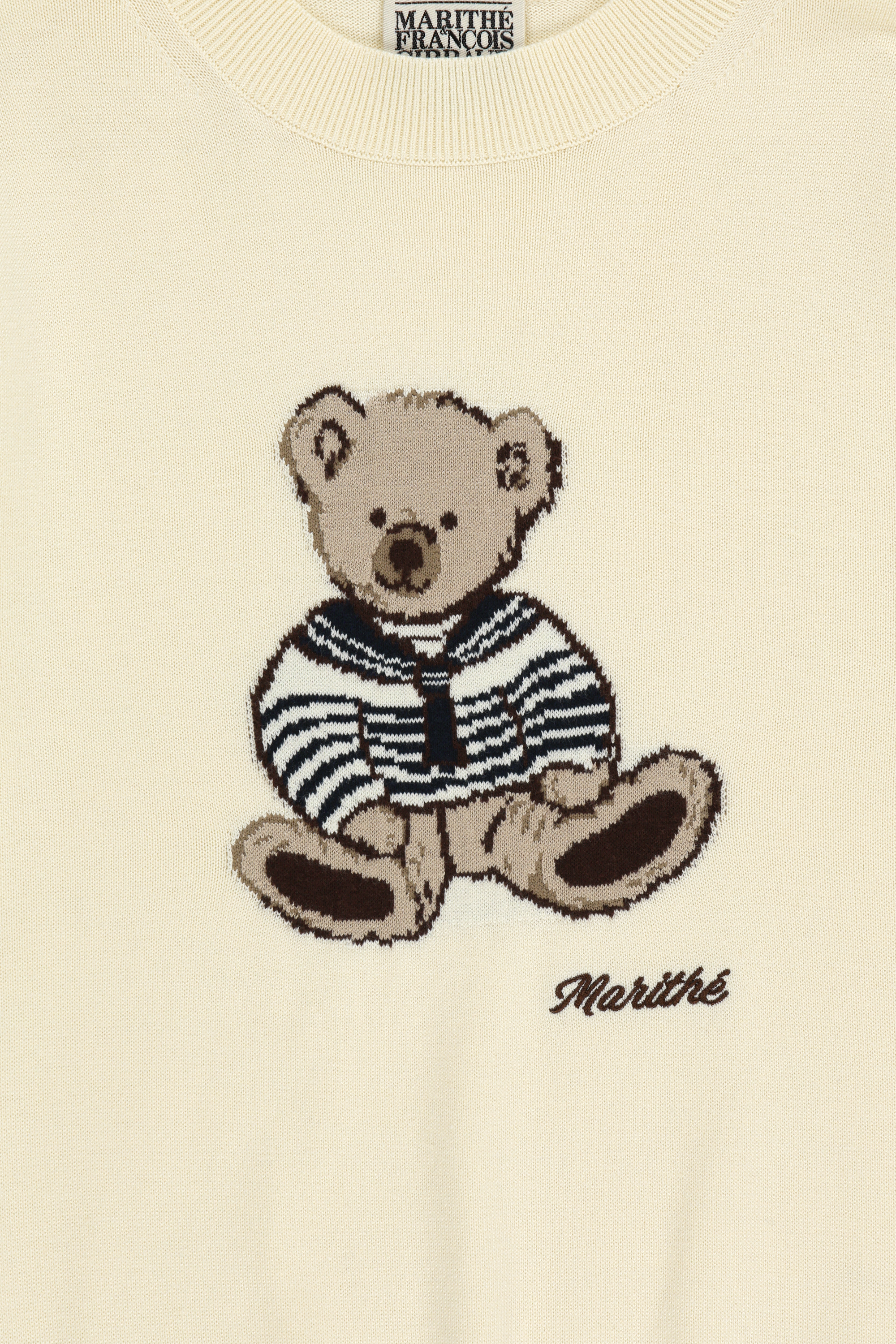 W DOODLE BEAR HALF KNIT PULLOVER
