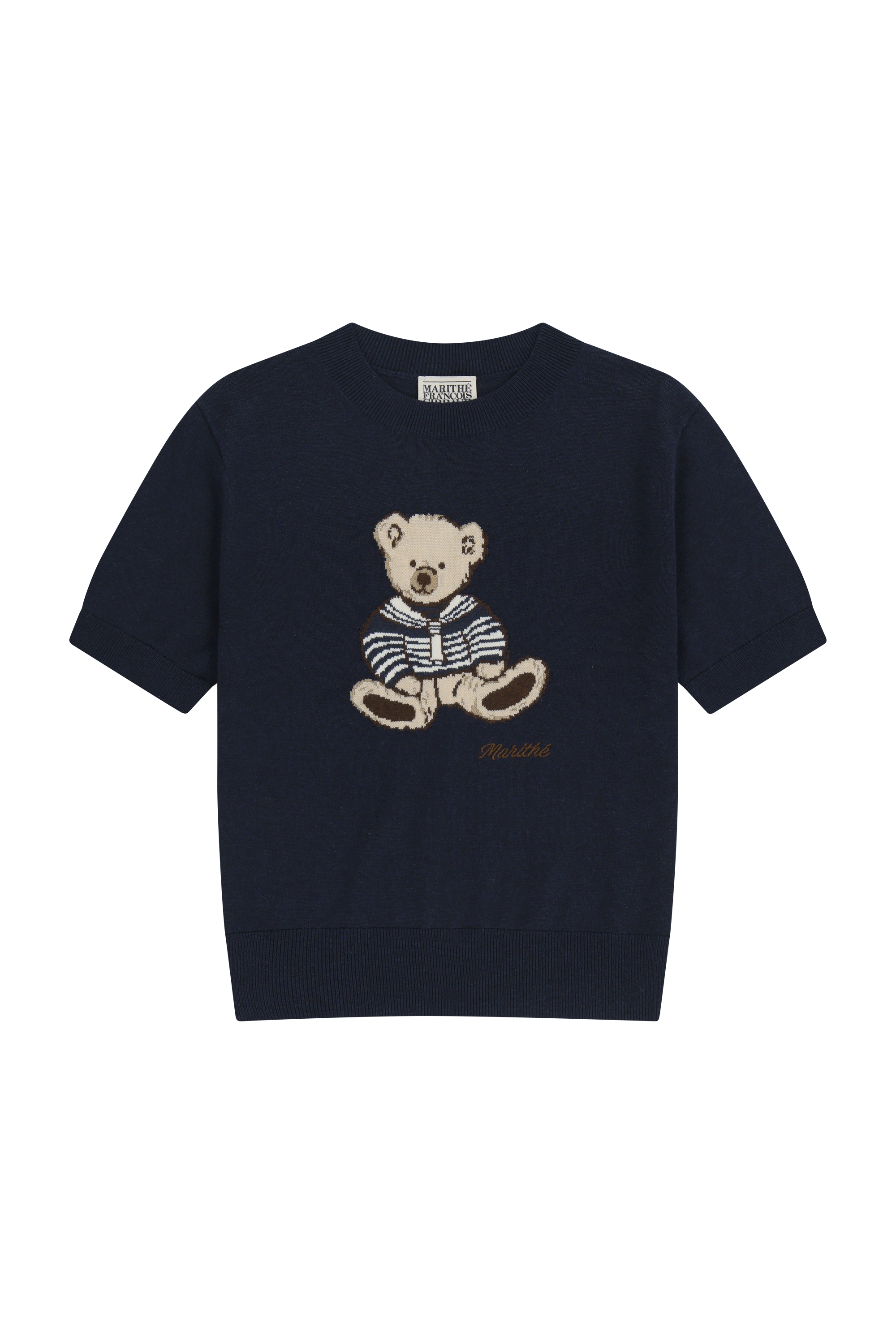 W DOODLE BEAR HALF KNIT PULLOVER