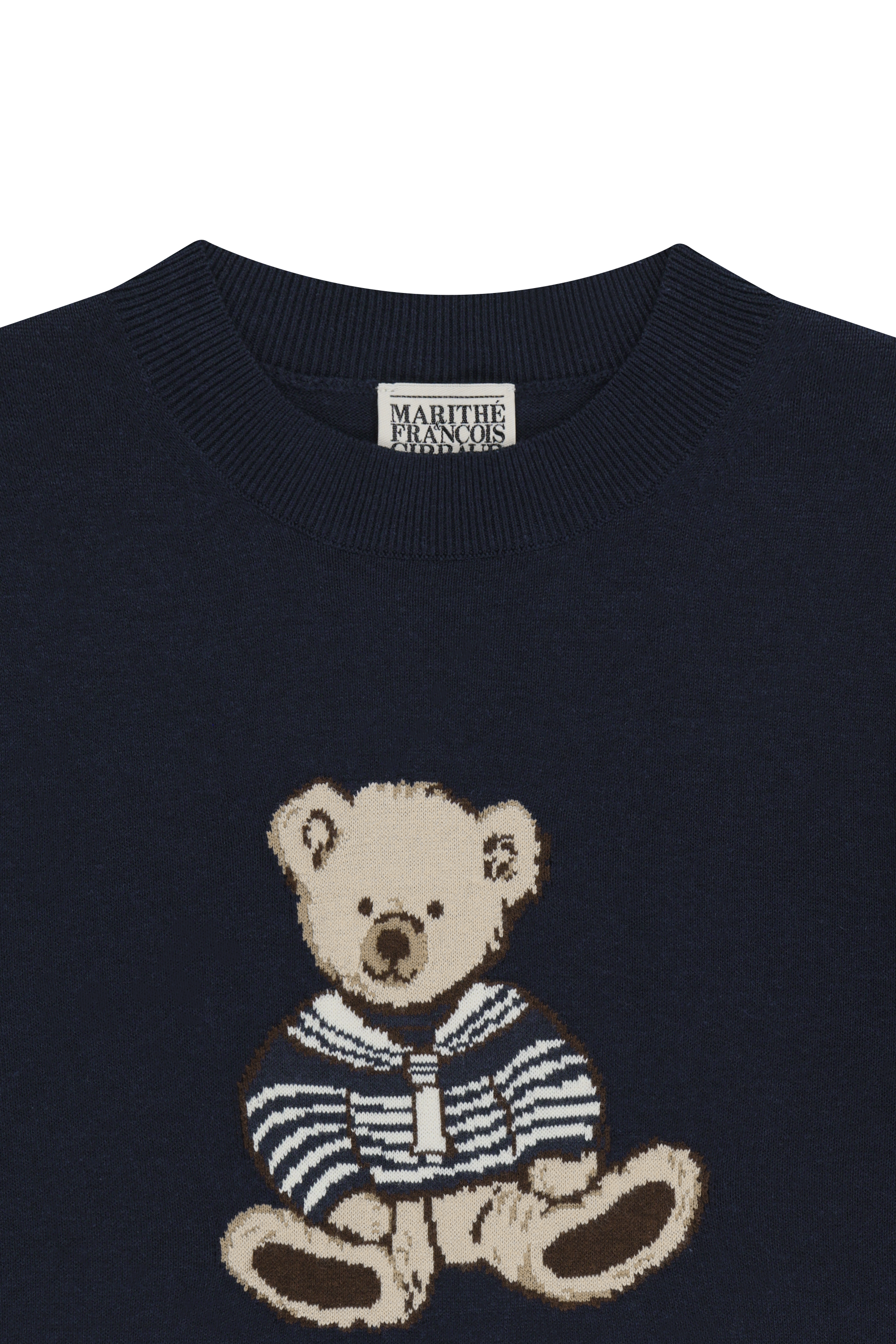 W DOODLE BEAR HALF KNIT PULLOVER