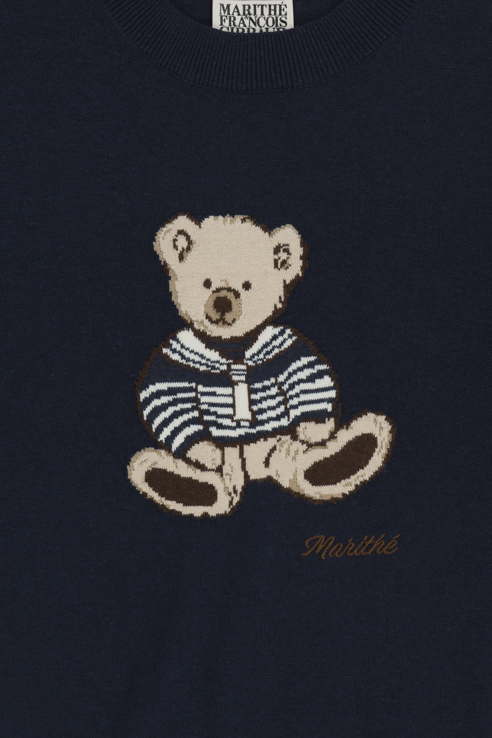 W DOODLE BEAR HALF KNIT PULLOVER