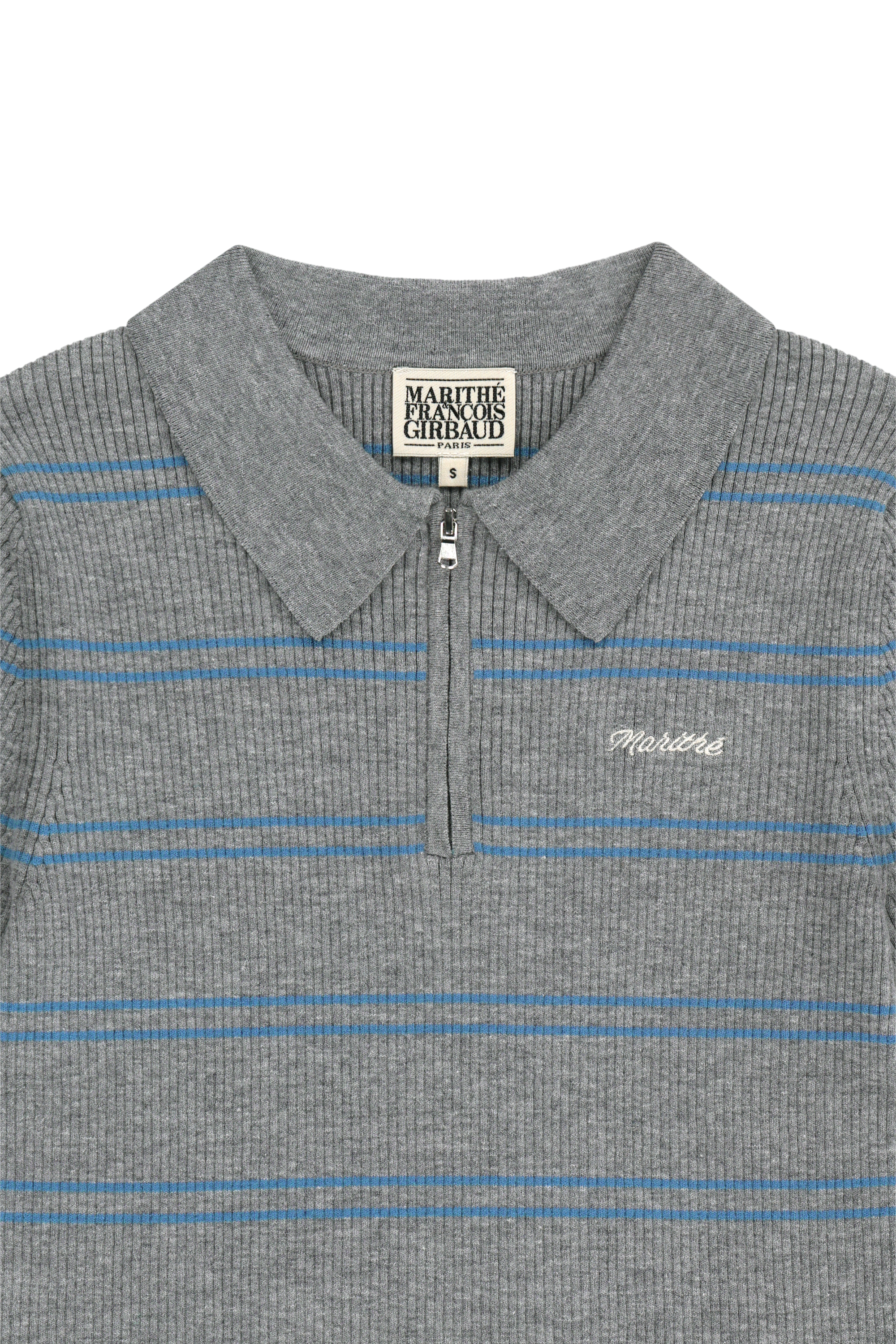 W STRIPE HALF ZIP UP SLIM KNIT