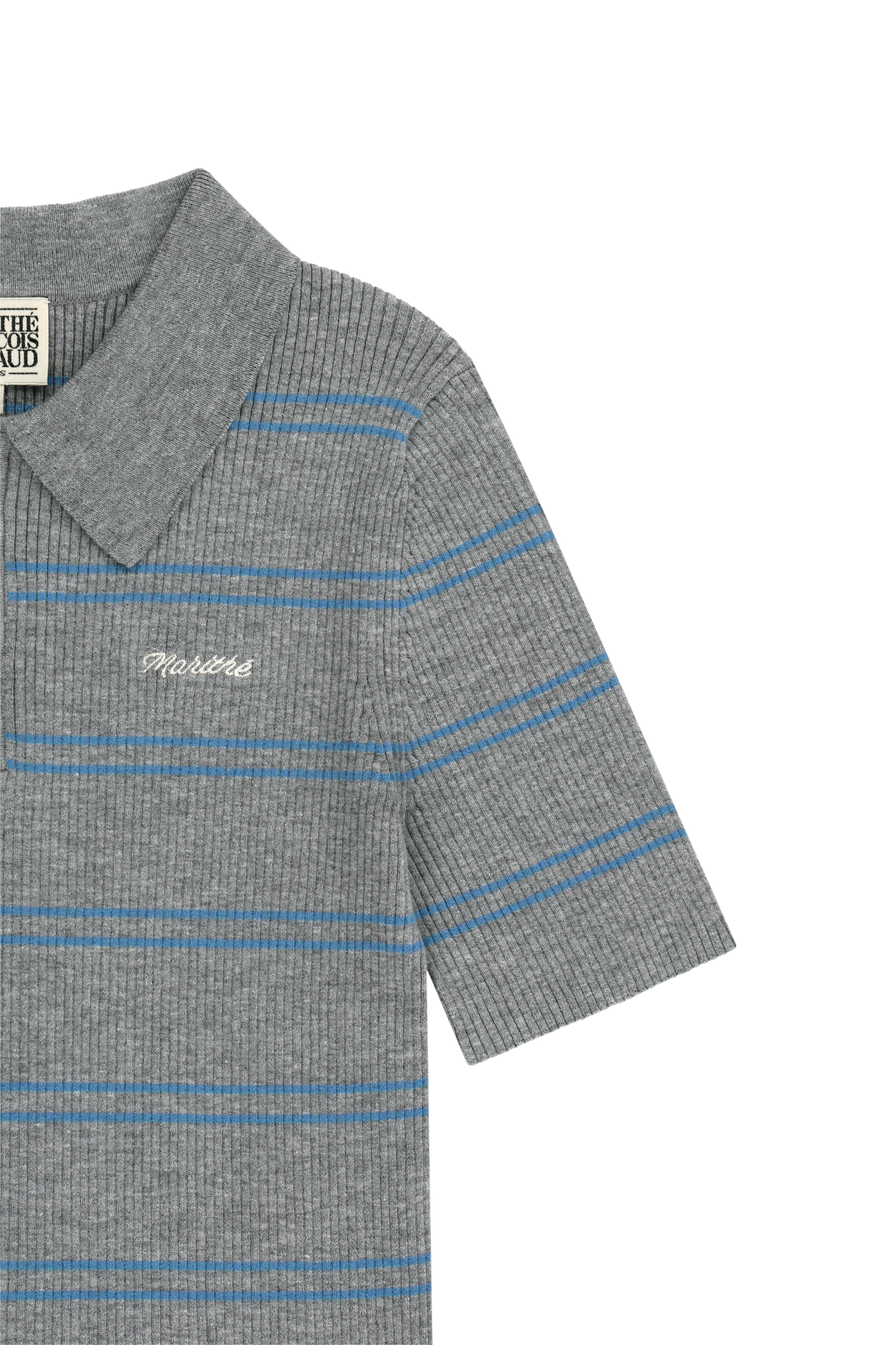 W STRIPE HALF ZIP UP SLIM KNIT