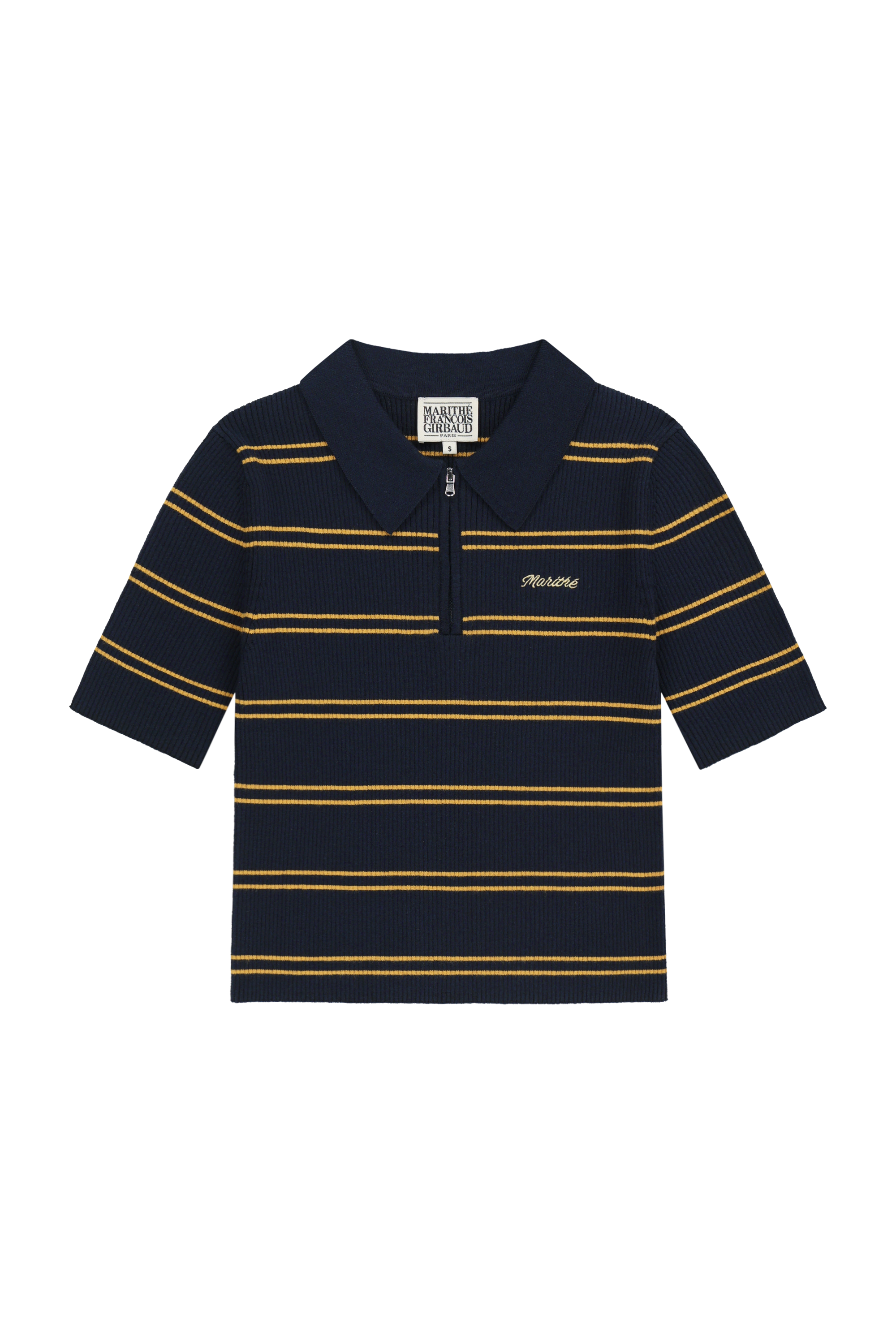 W STRIPE HALF ZIP UP SLIM KNIT