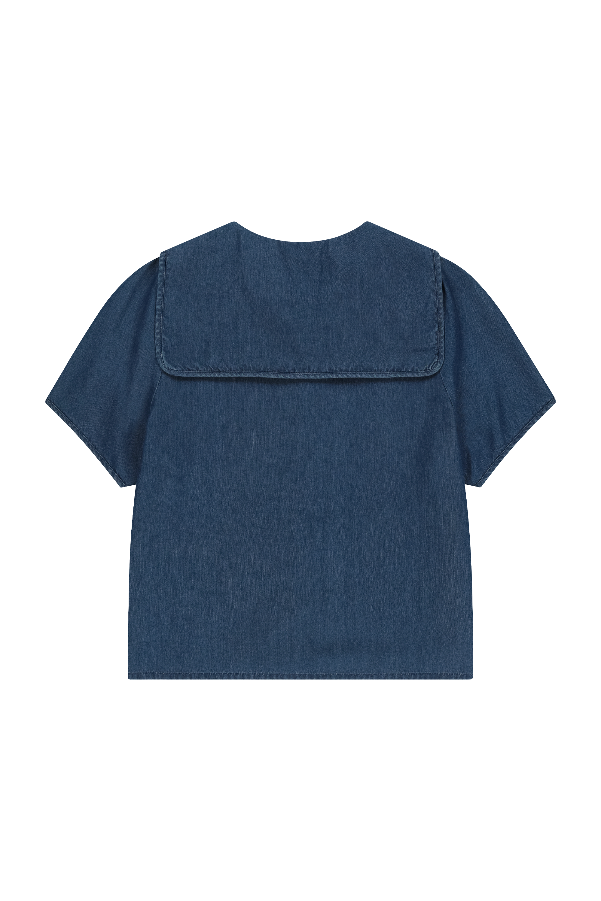 W SAILOR COLLAR SHORT SLEEVE CHAMBRAY SHIRT