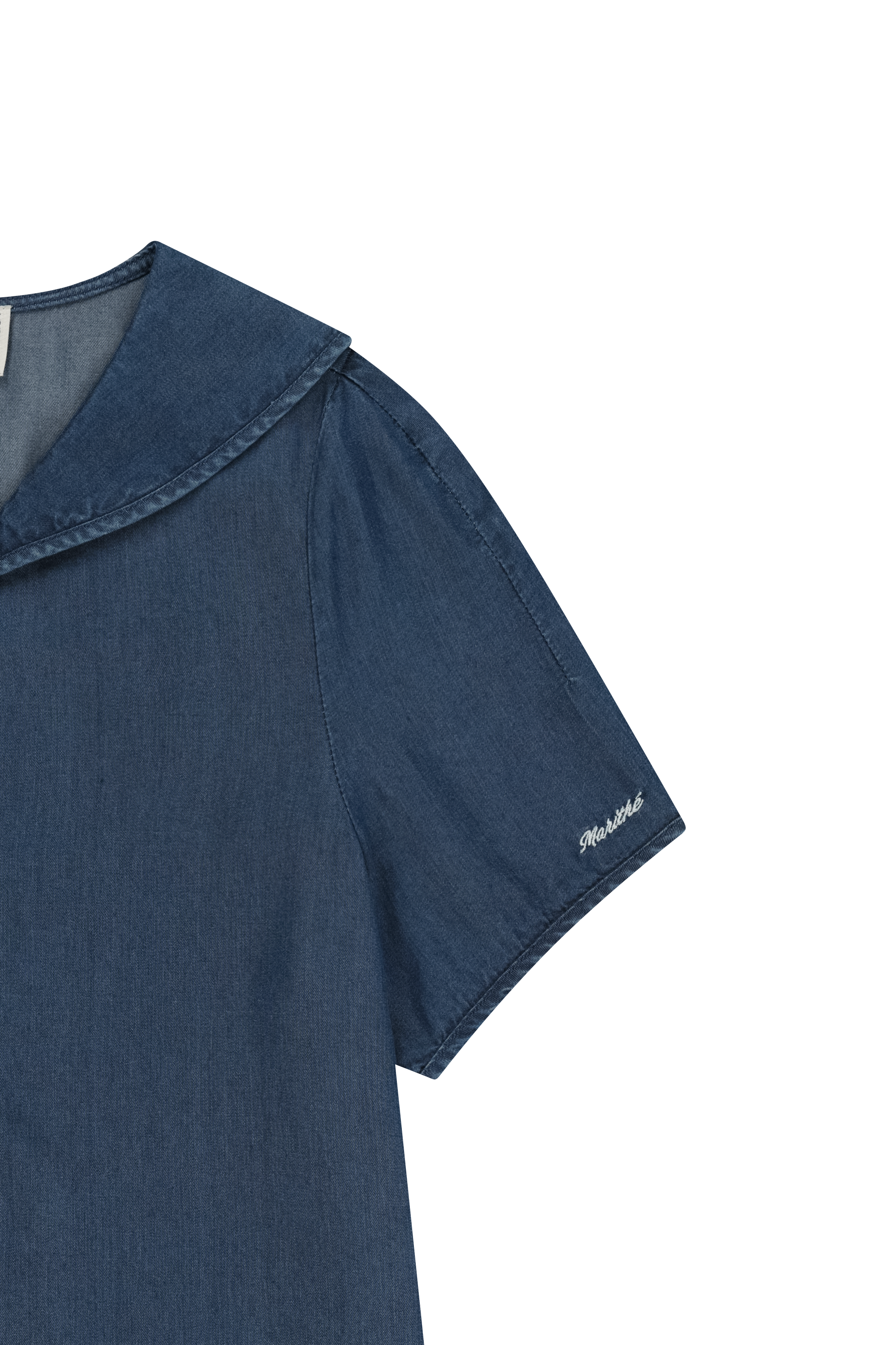 W SAILOR COLLAR SHORT SLEEVE CHAMBRAY SHIRT