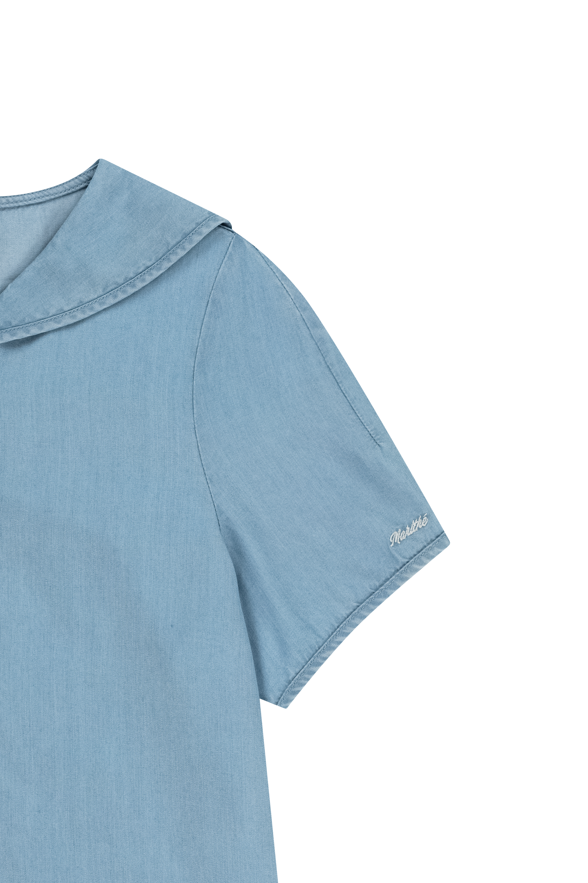 W SAILOR COLLAR SHORT SLEEVE CHAMBRAY SHIRT