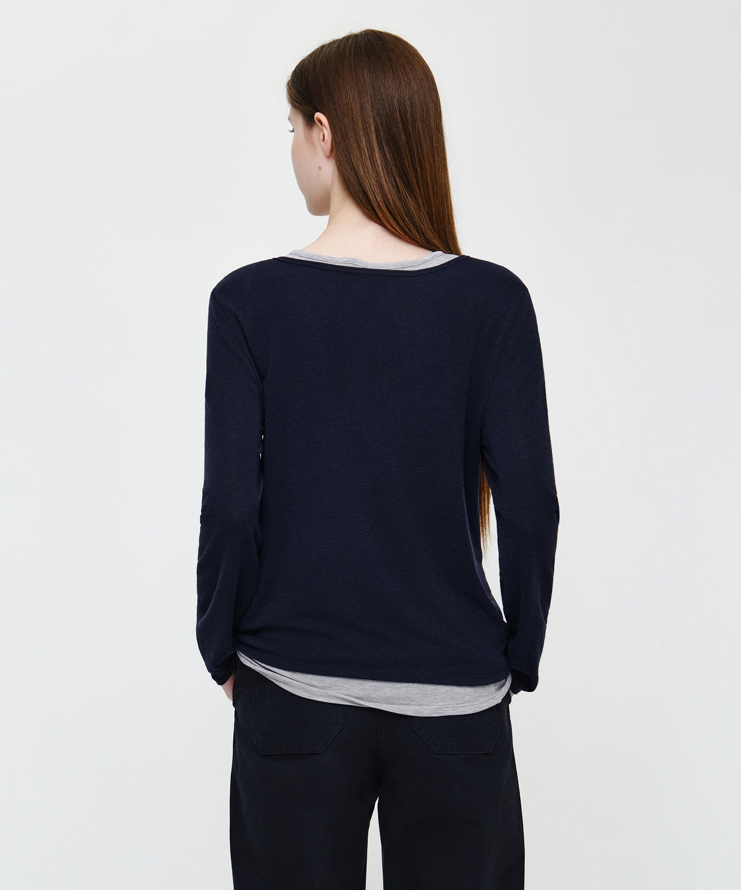 W HENLEY NECK LAYERED LONG SLEEVE TEE