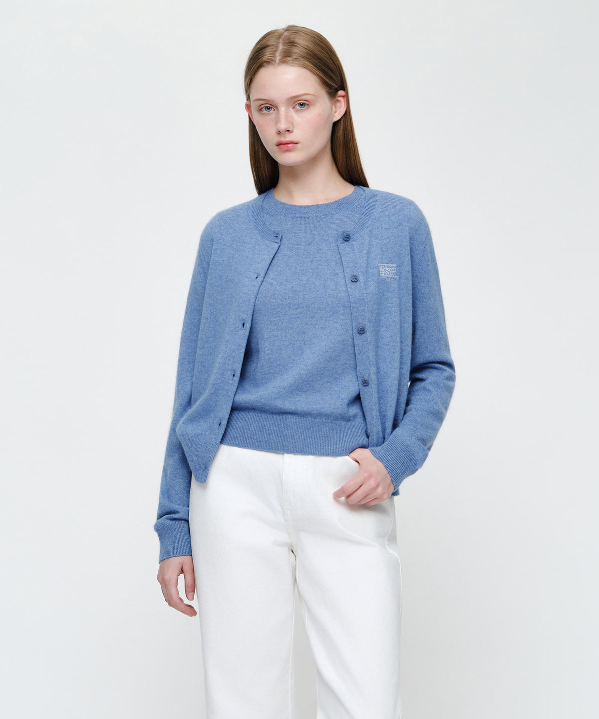 W SMALL CLASSIC LOGO ROUND NECK CARDIGAN SET UP